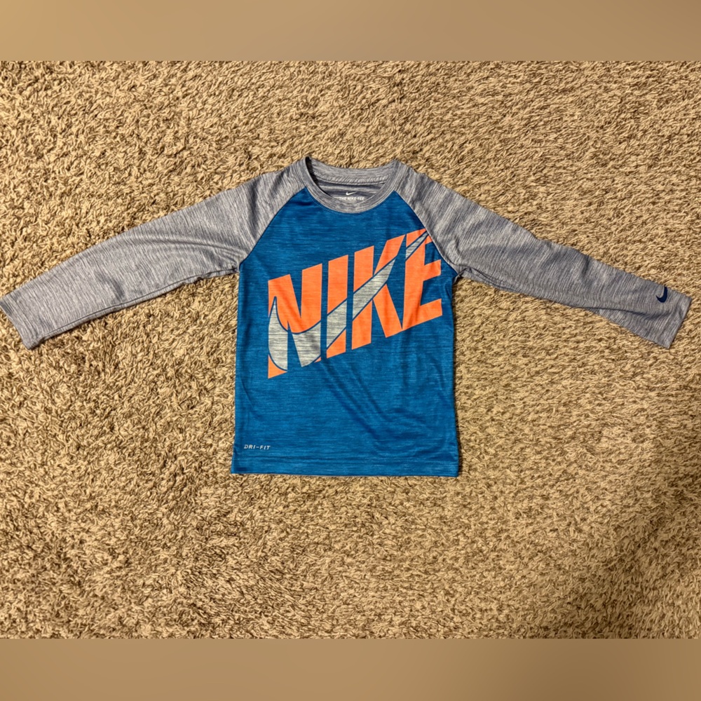 Nike Kids Blue and Gray Long Sleeve Tee